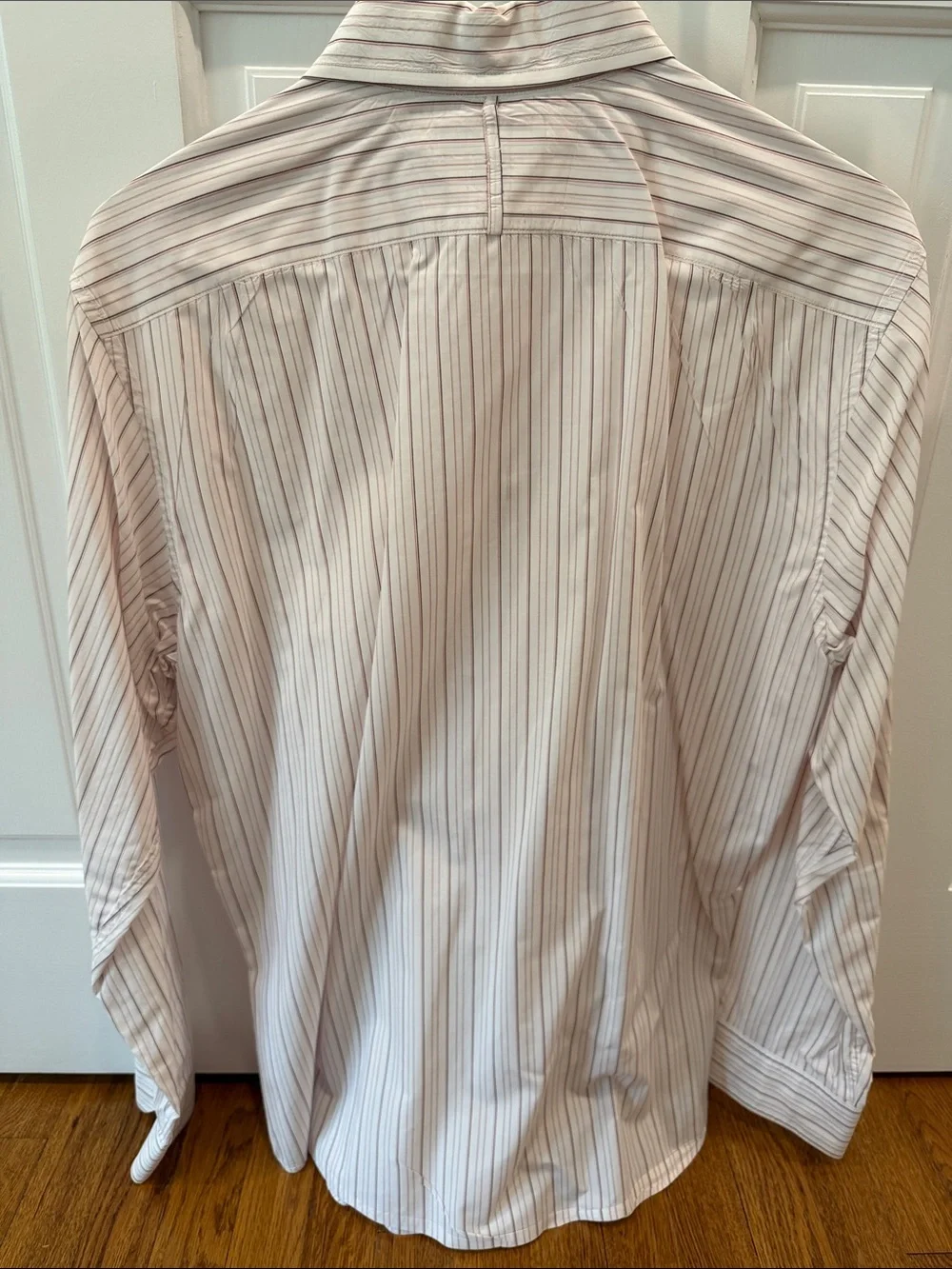 Banana Republic Men's Light Pink and White Striped Dress Shirt